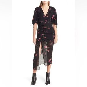 ALLSAINTS Safiya Solanio Floral
Print Ruched Puff Sleeve Dress Size 10